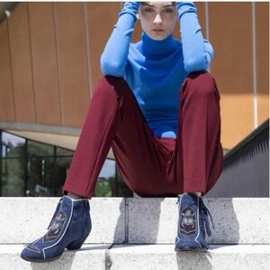 Meher Kakalia Scarab Navy Suede Boots Women's Sz 39